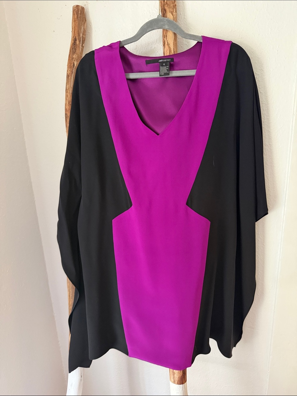 JAYGODFREY Black & Orchid Purple Colorblock V-Neck Silk Mini Dress Size 6